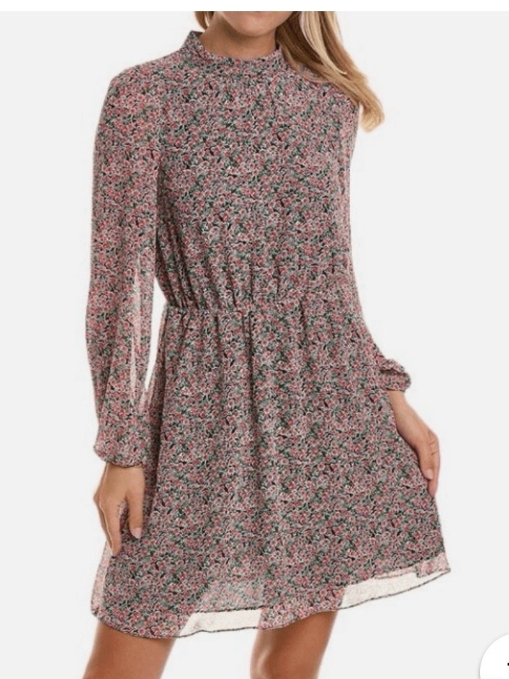 Boden High Neck Blouson Sleeve mini Dress in ditsy floral sz 10L